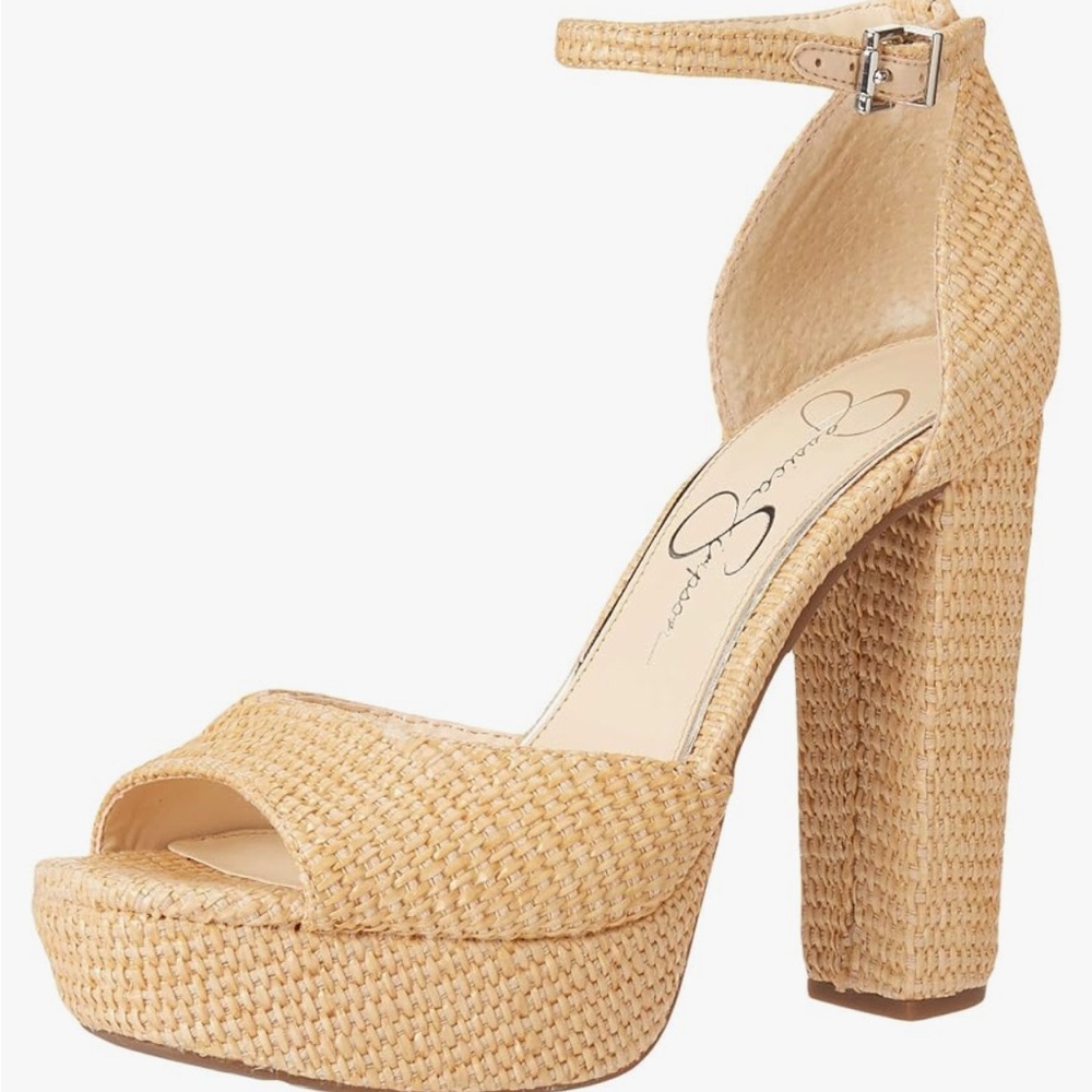 Jessica Simpson Tan Woven Platform Ankle-Strap Heels- never worn